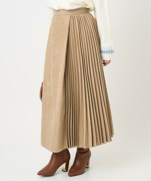 Maison de CINQ / メゾン ドゥ サンク ロング・マキシ丈スカート | 【小さいサイズ】部分プリーツデザイン スウェードライクスカート/洗える | 詳細2