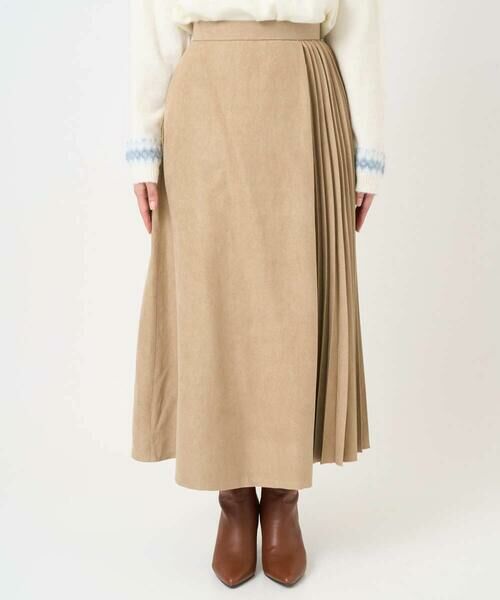 Maison de CINQ / メゾン ドゥ サンク ロング・マキシ丈スカート | 【小さいサイズ】部分プリーツデザイン スウェードライクスカート/洗える | 詳細3