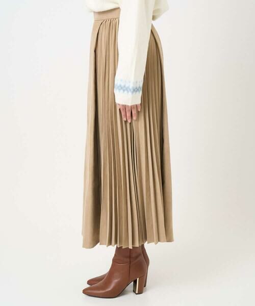 Maison de CINQ / メゾン ドゥ サンク ロング・マキシ丈スカート | 【小さいサイズ】部分プリーツデザイン スウェードライクスカート/洗える | 詳細4
