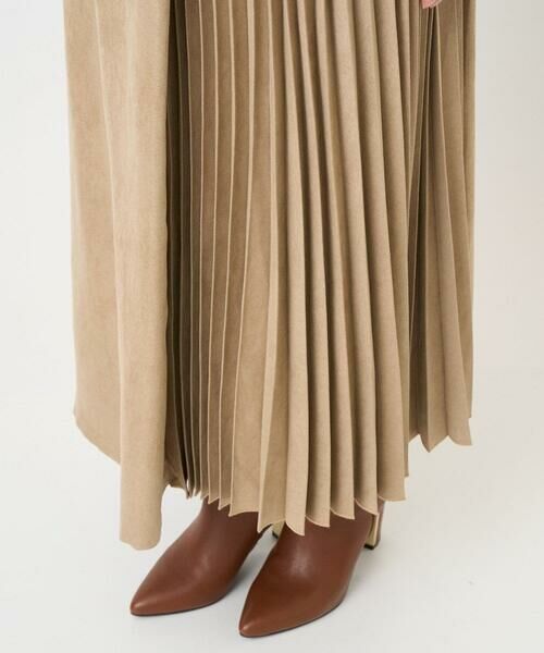 Maison de CINQ / メゾン ドゥ サンク ロング・マキシ丈スカート | 【小さいサイズ】部分プリーツデザイン スウェードライクスカート/洗える | 詳細9