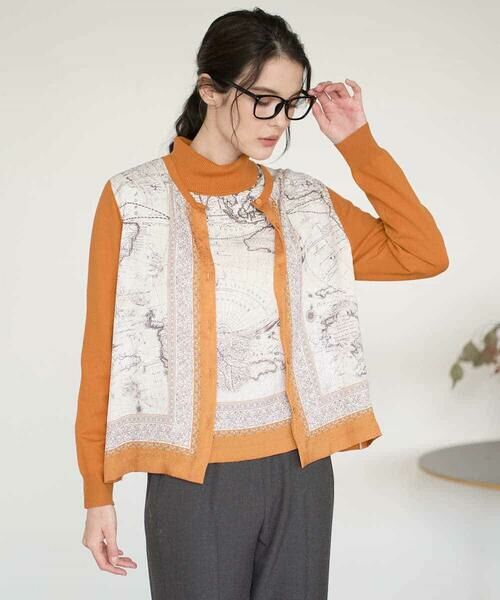 Maison de CINQ / メゾン ドゥ サンク セットアップ | [アンサンブル対応]アートプリントドッキングニットカーディガン | 詳細1