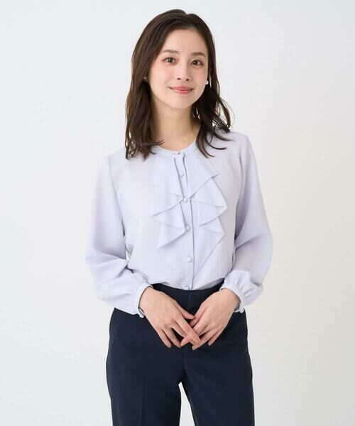 Maison de CINQ / メゾン ドゥ サンク シャツ・ブラウス | 【小さいサイズ】ラッフルフリルブラウス/洗濯機で洗える（ライトブルー）