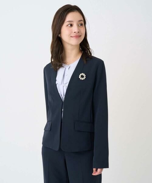 Maison de CINQ / メゾン ドゥ サンク テーラードジャケット | 【小さいサイズ】ダブルクロス カラーレスジャケット/セットアップ対応/洗える | 詳細2