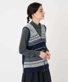 Maison de CINQ / メゾン ドゥ サンク ベスト | カスリパネルボーダーニットベスト