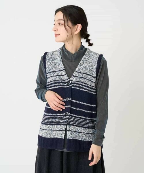 Maison de CINQ / メゾン ドゥ サンク ベスト | カスリパネルボーダーニットベスト | 詳細4