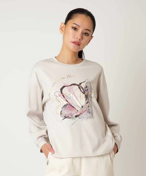 Maison de CINQ / メゾン ドゥ サンク カットソー | 【小さいサイズ】グラフィカルモチーフデザインスウェット /洗える（ベージュ）