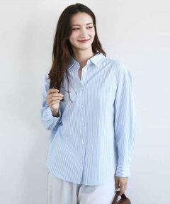 Maison de CINQ / メゾン ドゥ サンク シャツ・ブラウス | 【小さいサイズ】コットン混ベーシックシャツ（ストライプ）/接触冷感/防シワ/洗濯機で洗える