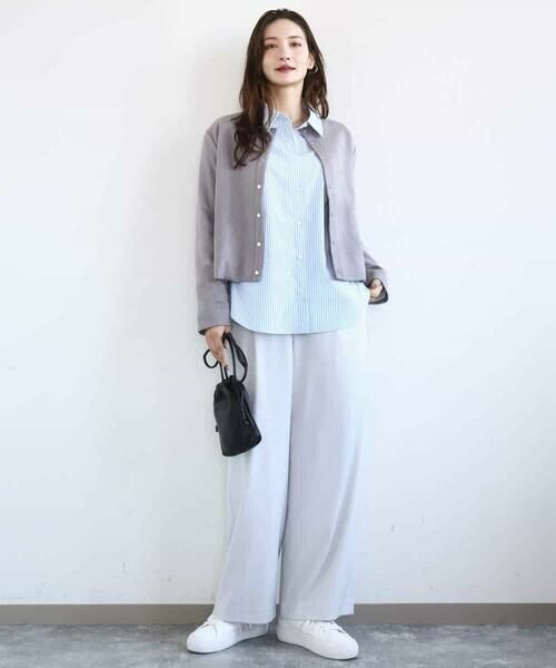 Maison de CINQ / メゾン ドゥ サンク シャツ・ブラウス | 【小さいサイズ】コットン混ベーシックシャツ（ストライプ）/接触冷感/防シワ/洗濯機で洗える | 詳細1