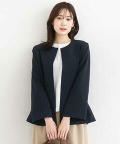 Maison de CINQ / メゾン ドゥ サンク ノーカラージャケット | 【小さいサイズ】ダブルクロス テントラインノーカラージャケット/セットアップ対応/防シワ/ストレッチ/洗える