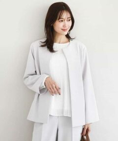 Maison de CINQ / メゾン ドゥ サンク ノーカラージャケット | 【小さいサイズ】ダブルクロス テントラインノーカラージャケット/セットアップ対応/防シワ/ストレッチ/洗える