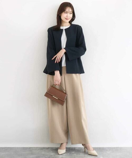 Maison de CINQ / メゾン ドゥ サンク ノーカラージャケット | 【小さいサイズ】ダブルクロス テントラインノーカラージャケット/セットアップ対応/防シワ/ストレッチ/洗える | 詳細1