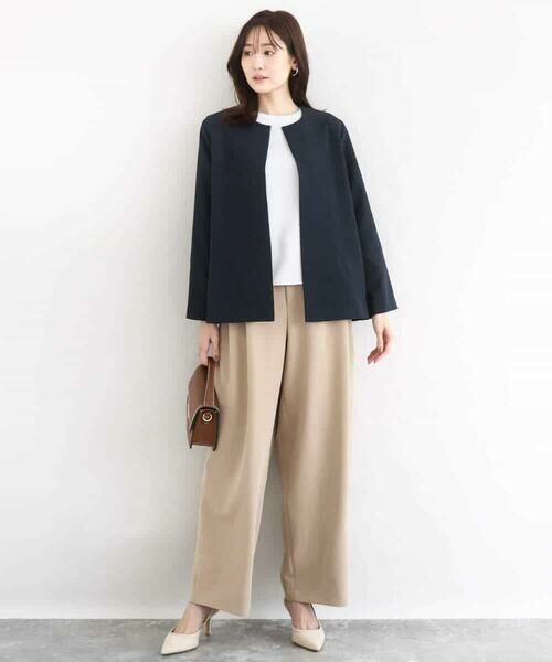 Maison de CINQ / メゾン ドゥ サンク ノーカラージャケット | 【小さいサイズ】ダブルクロス テントラインノーカラージャケット/セットアップ対応/防シワ/ストレッチ/洗える | 詳細2