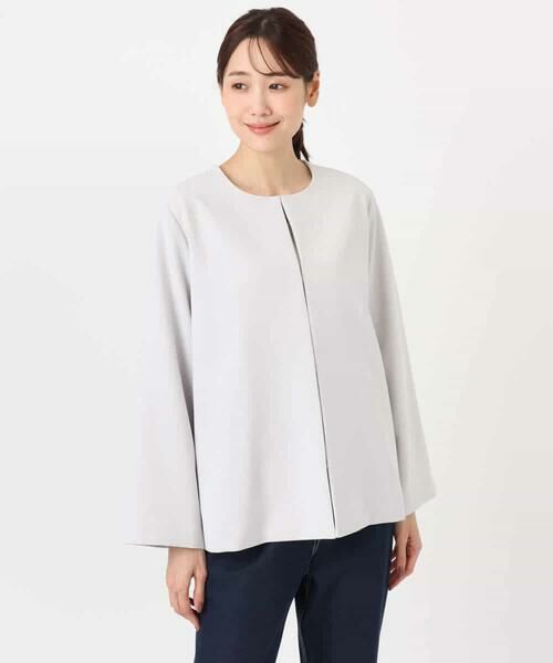 Maison de CINQ / メゾン ドゥ サンク ノーカラージャケット | 【小さいサイズ】ダブルクロス テントラインノーカラージャケット/セットアップ対応/防シワ/ストレッチ/洗える | 詳細7