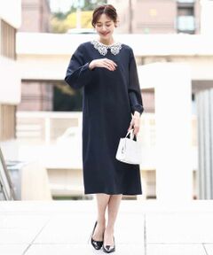 Maison de CINQ / メゾン ドゥ サンク ロング・マキシ丈ワンピース | 【小さいサイズ】レース襟付きサックワンピース/防シワ/洗える