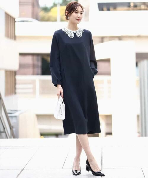 Maison de CINQ / メゾン ドゥ サンク ロング・マキシ丈ワンピース | 【小さいサイズ】レース襟付きサックワンピース/防シワ/洗える | 詳細1