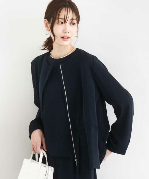 Maison de CINQ / メゾン ドゥ サンク その他アウター | 【小さいサイズ】ギャザーデザイン ジップアップブルゾン/撥水/防シワ/洗える（ネイビー）