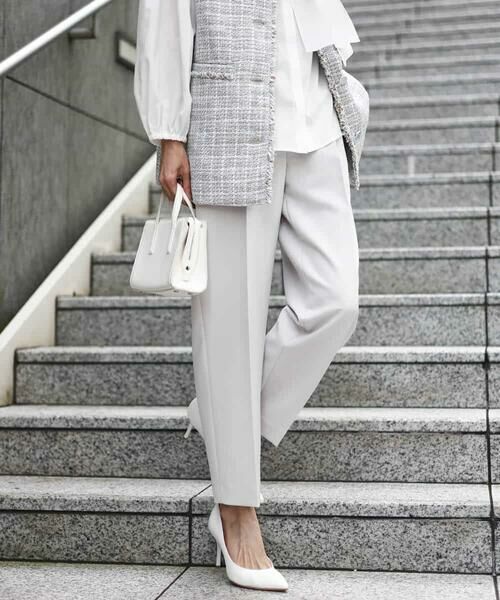 Maison de CINQ / メゾン ドゥ サンク チノ・ワークパンツ | 【小さいサイズ】ダブルクロス テーパードパンツ/セットアップ対応/防シワ/ストレッチ/洗える（グレージュ）