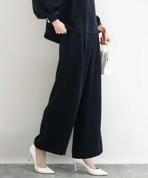 Maison de CINQ / メゾン ドゥ サンク チノ・ワークパンツ | 【小さいサイズ】共地ベルト付きワイドパンツ/撥水/防シワ/洗える（ネイビー）