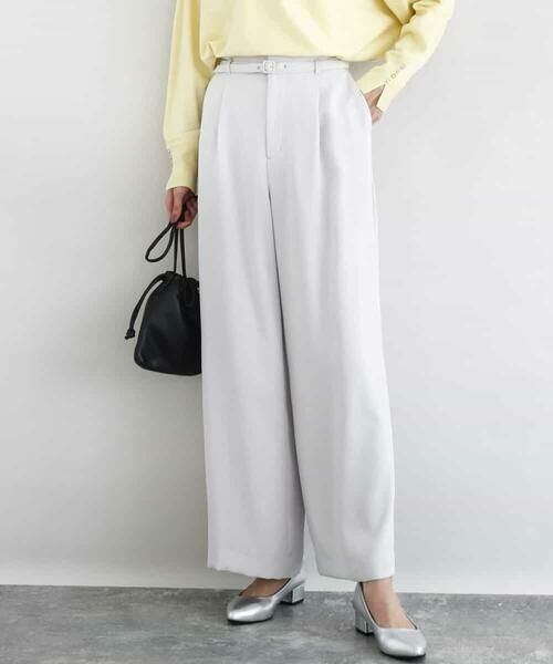 Maison de CINQ / メゾン ドゥ サンク チノ・ワークパンツ | 【小さいサイズ】共地ベルト付きワイドパンツ/撥水/防シワ/洗える（ライトグレー）