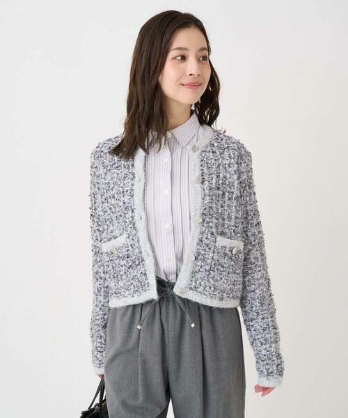 Maison de CINQ / メゾン ドゥ サンク ノーカラージャケット | 【小さいサイズ】ツイードニットジャケット/洗える | 詳細2