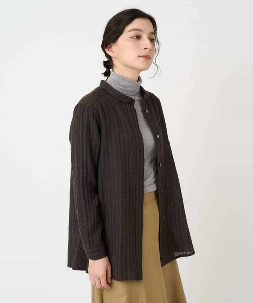 Maison de CINQ / メゾン ドゥ サンク シャツ・ブラウス | リファインガーゼストライプブラウス（ブラウン）