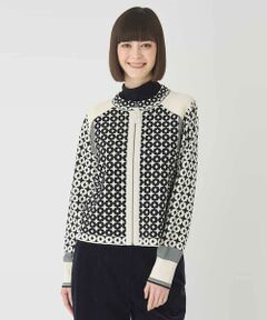 Maison de CINQ / メゾン ドゥ サンク カーディガン・ボレロ | 【小さいサイズ】ジャカード×インターシャ幾何柄ニットカーディガン