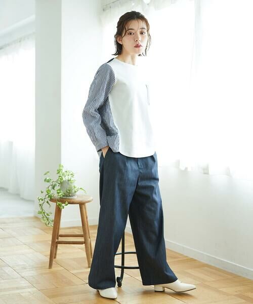 Maison de CINQ / メゾン ドゥ サンク カットソー | [セットアップ対応]ストライプキャッチワッシャーTブラウス | 詳細15