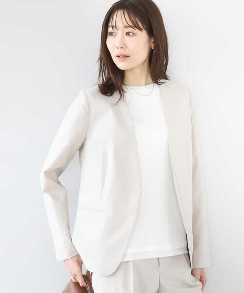 Maison de CINQ / メゾン ドゥ サンク セットアップ | 【小さいサイズ】ドライタッチストレッチ カラーレスジャケット/イージーケア/洗濯機で洗える（グレージュ）