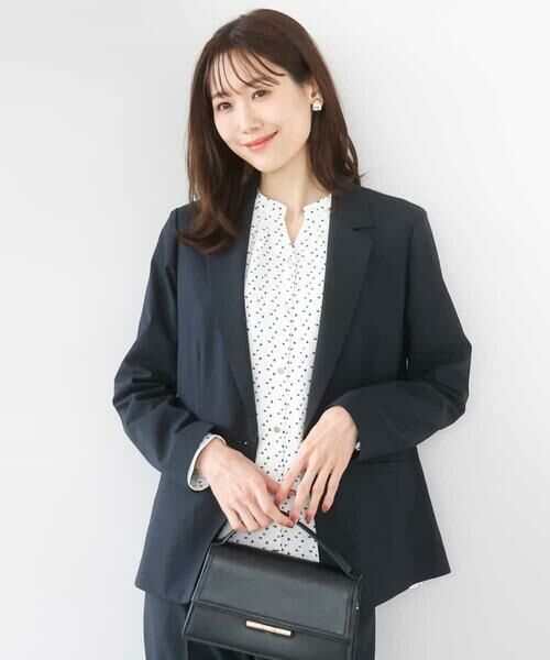 Maison de CINQ / メゾン ドゥ サンク セットアップ | 【小さいサイズ】ドライタッチストレッチ テーラードジャケット/イージーケア/洗濯機で洗える（ネイビー）