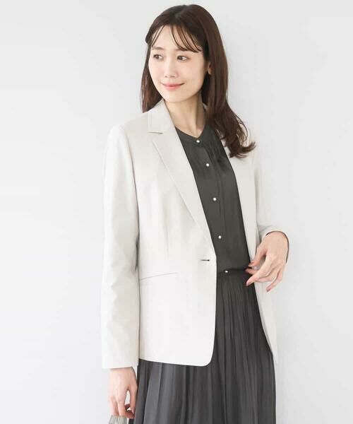 Maison de CINQ / メゾン ドゥ サンク セットアップ | 【小さいサイズ】ドライタッチストレッチ テーラードジャケット/イージーケア/洗濯機で洗える（グレージュ）