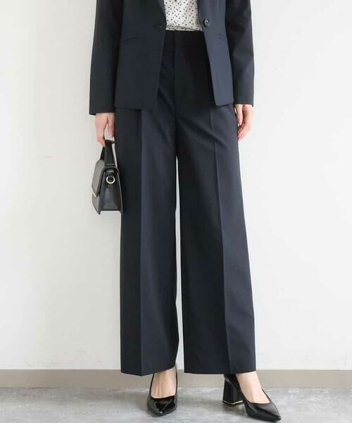 Maison de CINQ / メゾン ドゥ サンク チノ・ワークパンツ | 【小さいサイズ】ドライタッチストレッチ ワイドパンツ/イージーケア/洗濯機で洗える（ネイビー）