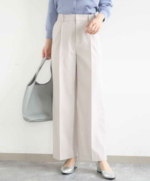 Maison de CINQ / メゾン ドゥ サンク チノ・ワークパンツ | 【小さいサイズ】ドライタッチストレッチ ワイドパンツ/イージーケア/洗濯機で洗える（グレージュ）