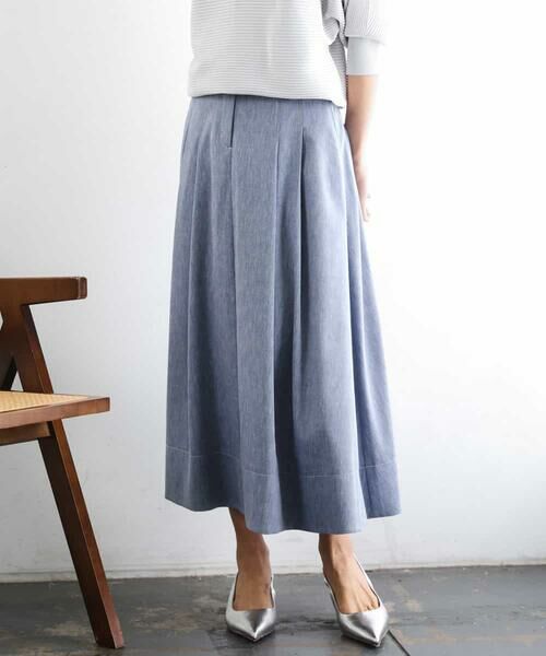 Maison de CINQ / メゾン ドゥ サンク ロング・マキシ丈スカート | [小さいサイズ]デニムライクシャンブレー Aラインスカート（ネイビー）