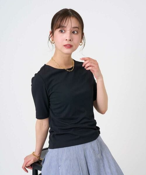 Maison de CINQ / メゾン ドゥ サンク カットソー | [小さいサイズ][遮熱効果素材]ステッチレス五分袖プルオーバー | 詳細1