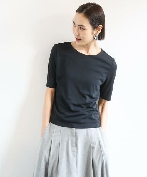 Maison de CINQ / メゾン ドゥ サンク カットソー | [小さいサイズ][遮熱効果素材]ステッチレス五分袖プルオーバー | 詳細10