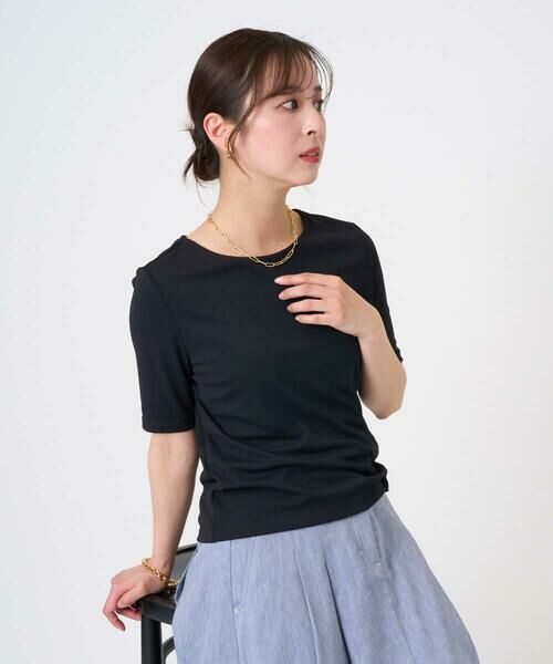 Maison de CINQ / メゾン ドゥ サンク カットソー | [小さいサイズ][遮熱効果素材]ステッチレス五分袖プルオーバー | 詳細2