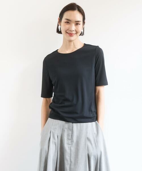 Maison de CINQ / メゾン ドゥ サンク カットソー | [小さいサイズ][遮熱効果素材]ステッチレス五分袖プルオーバー | 詳細9