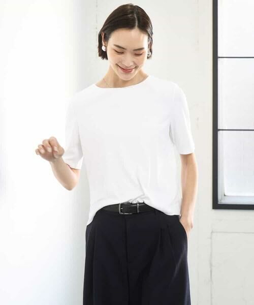 Maison de CINQ / メゾン ドゥ サンク カットソー | [小さいサイズ][遮熱効果素材]ステッチレス五分袖プルオーバー | 詳細1