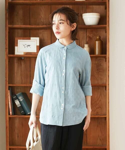 Maison de CINQ / メゾン ドゥ サンク シャツ・ブラウス | シャドーボイルドット前開きブラウス（ライトブルー）
