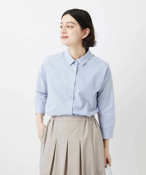 Maison de CINQ / メゾン ドゥ サンク シャツ・ブラウス | [日本製]コットンシャーリングストライプブラウス（ブルー）