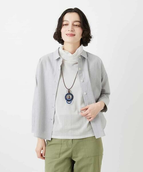 Maison de CINQ / メゾン ドゥ サンク シャツ・ブラウス | [日本製]コットンシャーリングストライプブラウス（ダークグレー）