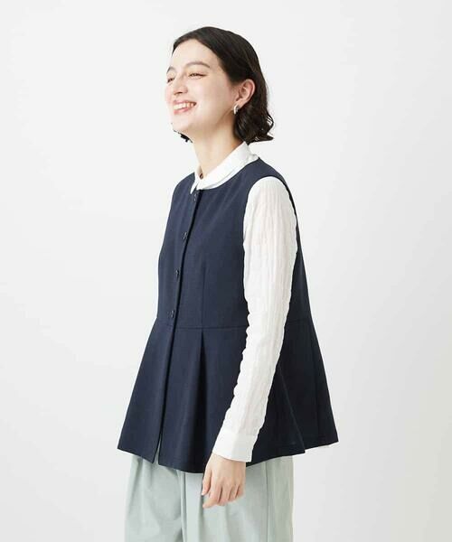 Maison de CINQ / メゾン ドゥ サンク ベスト | [セットアップ対応]リネンライクノーカラージレ（ネイビー）