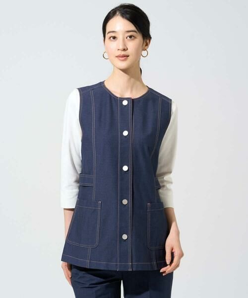 Maison de CINQ / メゾン ドゥ サンク ベスト | [セットアップ対応]ジャージーデニムライクジレ（ネイビー）