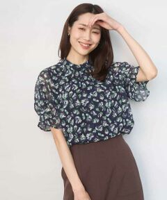 Maison de CINQ / メゾン ドゥ サンク シャツ・ブラウス | 【小さいサイズ】タックスリーブ花柄シフォンブラウス/洗濯機で洗える