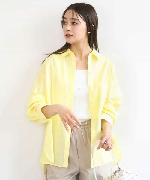 Maison de CINQ / メゾン ドゥ サンク シャツ・ブラウス | 【小さいサイズ】リネン混カラーシャツブラウス/接触冷感/洗える（ライトイエロー）