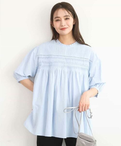 Maison de CINQ / メゾン ドゥ サンク シャツ・ブラウス | 【小さいサイズ】コットンピンタックチュニックブラウス/洗える（ライトブルー）