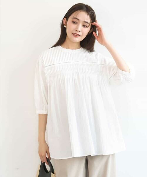 Maison de CINQ / メゾン ドゥ サンク シャツ・ブラウス | 【小さいサイズ】コットンピンタックチュニックブラウス/洗える（ホワイト）