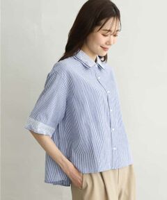 Maison de CINQ / メゾン ドゥ サンク シャツ・ブラウス | 【小さいサイズ】[洗える]ストライプレース五分袖シャツブラウス
