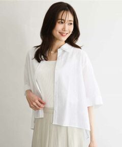 Maison de CINQ / メゾン ドゥ サンク シャツ・ブラウス | 【小さいサイズ】[洗える]ストライプレース五分袖シャツブラウス