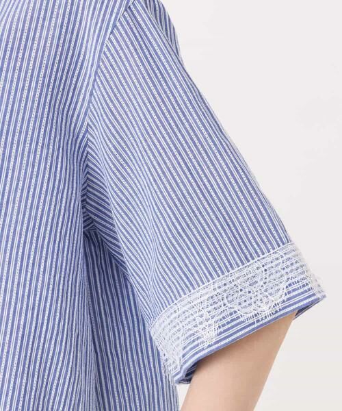 Maison de CINQ / メゾン ドゥ サンク シャツ・ブラウス | 【小さいサイズ】[洗える]ストライプレース五分袖シャツブラウス | 詳細12